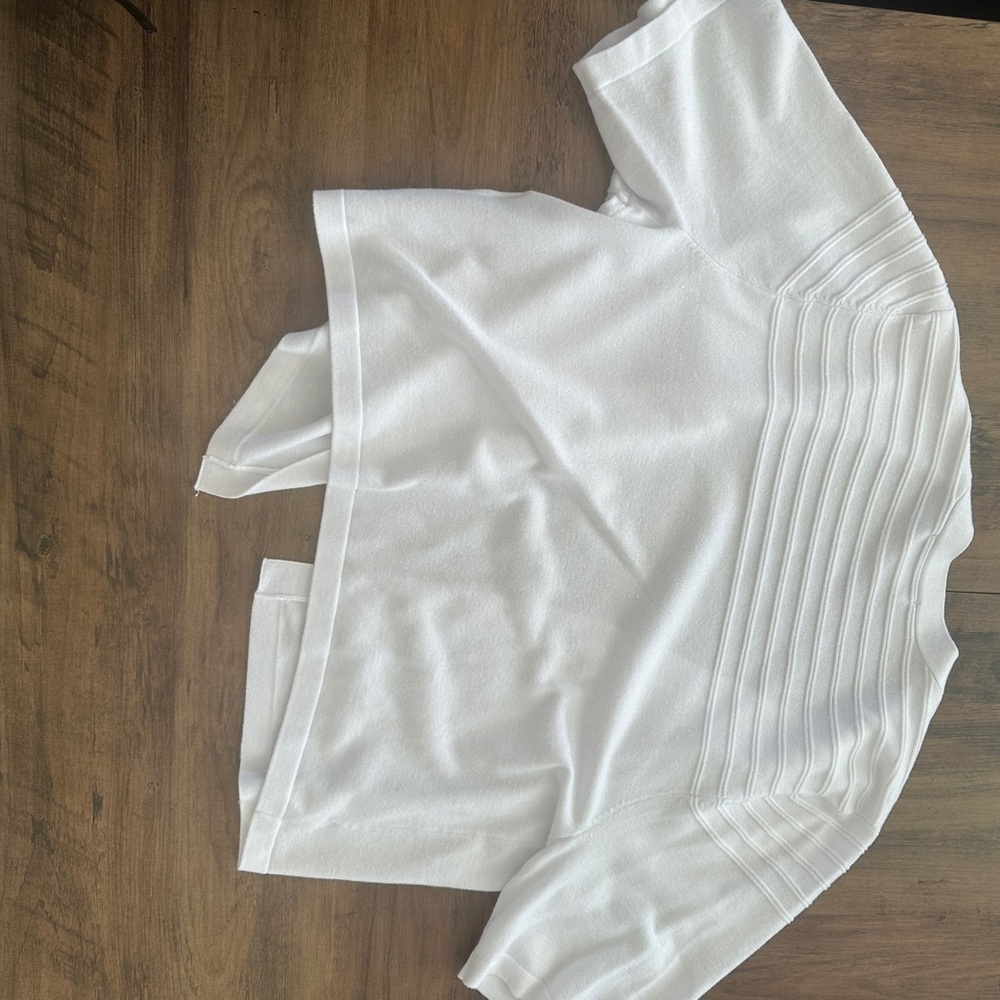 CJ Banks White Ribbed Knit Short Sleeve Cardigan - Picture 3 of 5